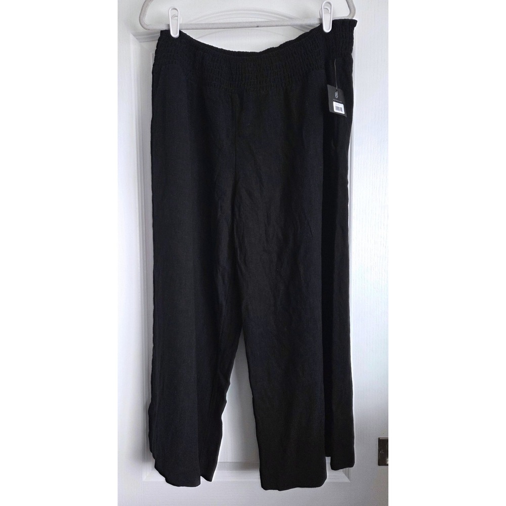 Gibsonlook Black Wide Leg Linen Blend Smocked Waist Pants Sz XL Beachy Boho